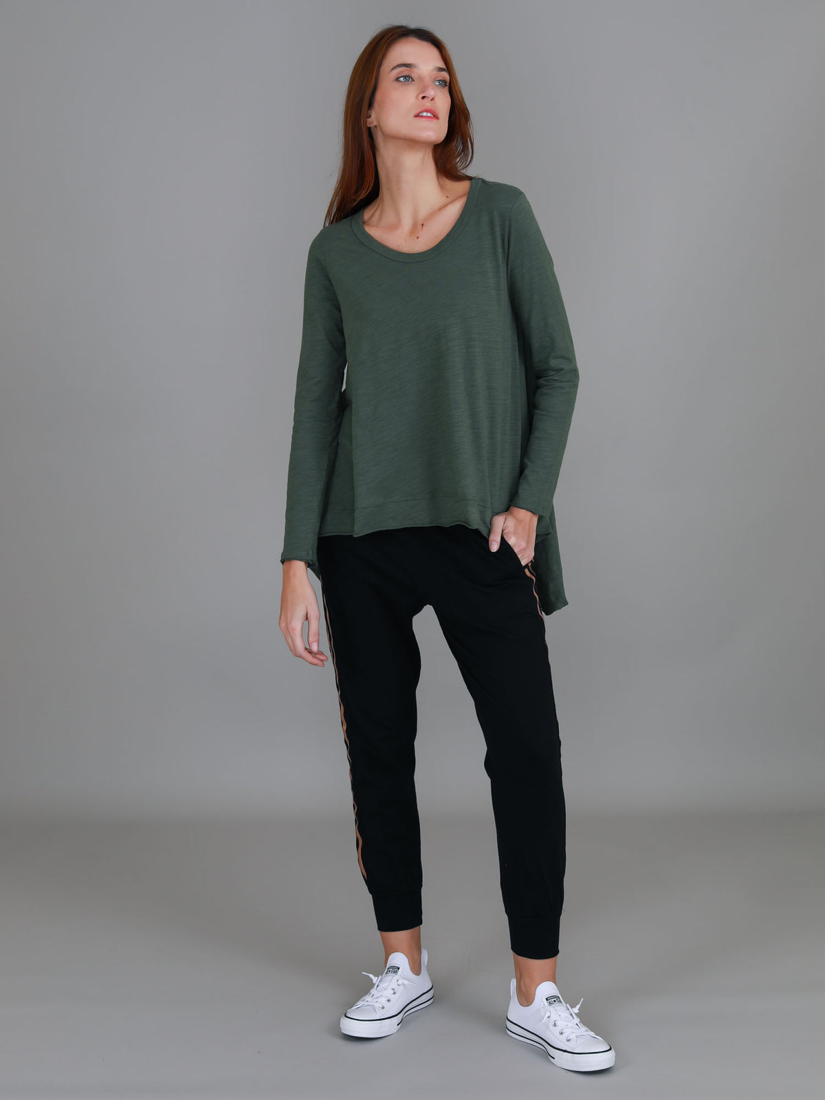 khaki asymmetric long sleeve tee