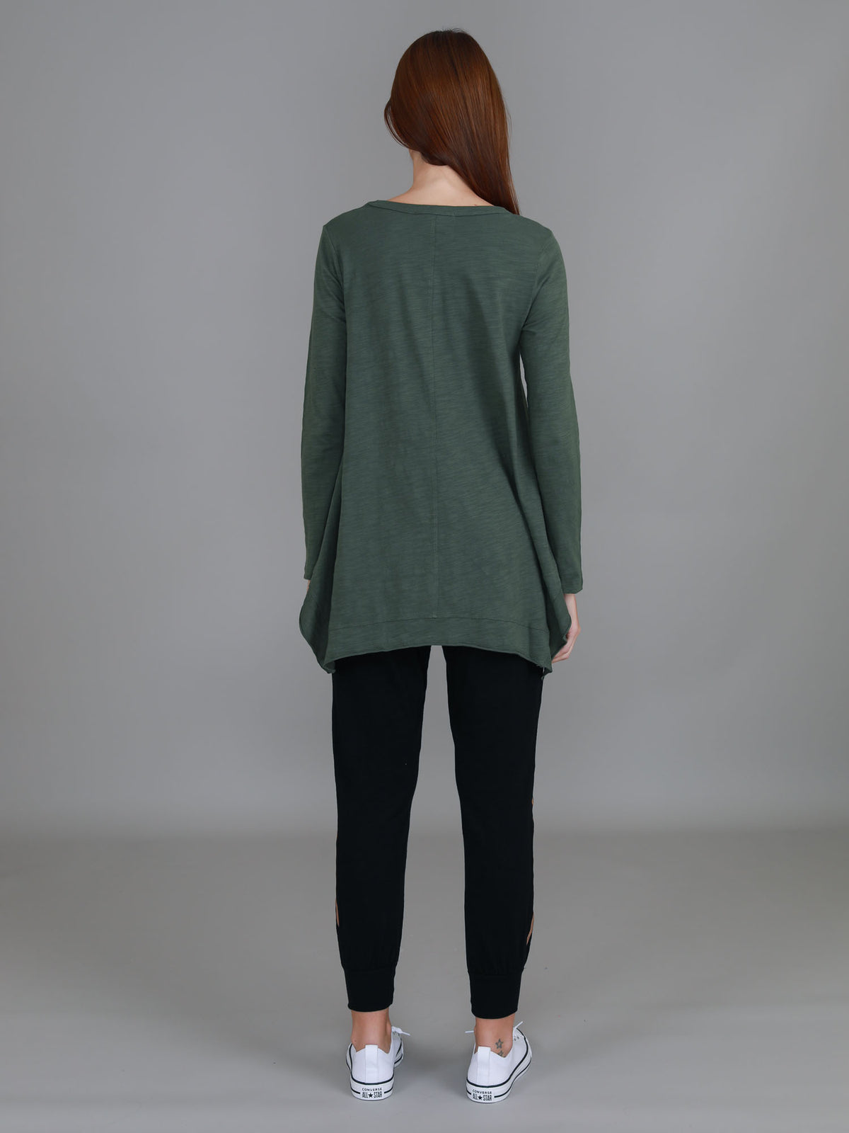 khaki longline asymmetric tee