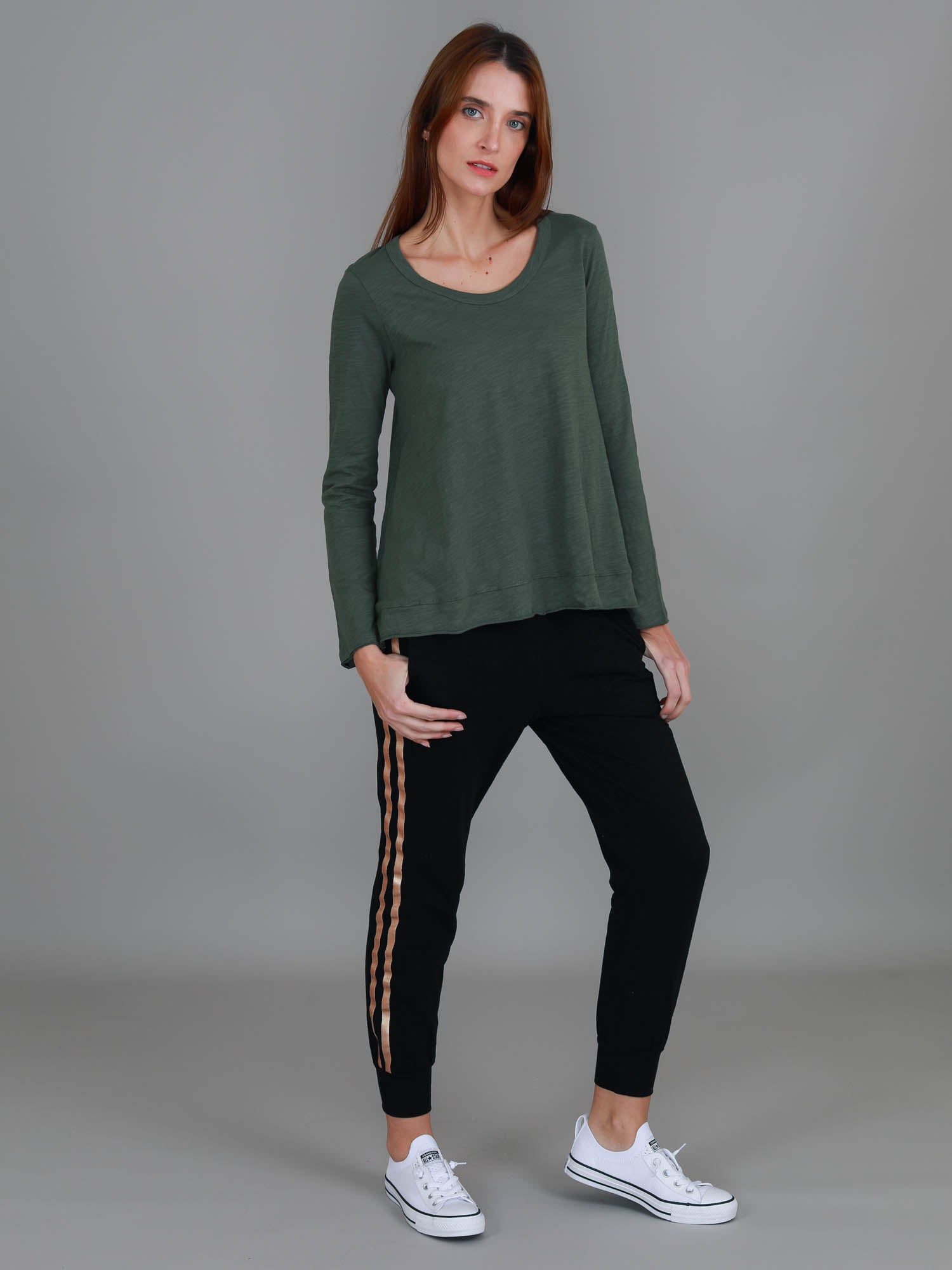 long sleeve asymmetrical top #color_khaki