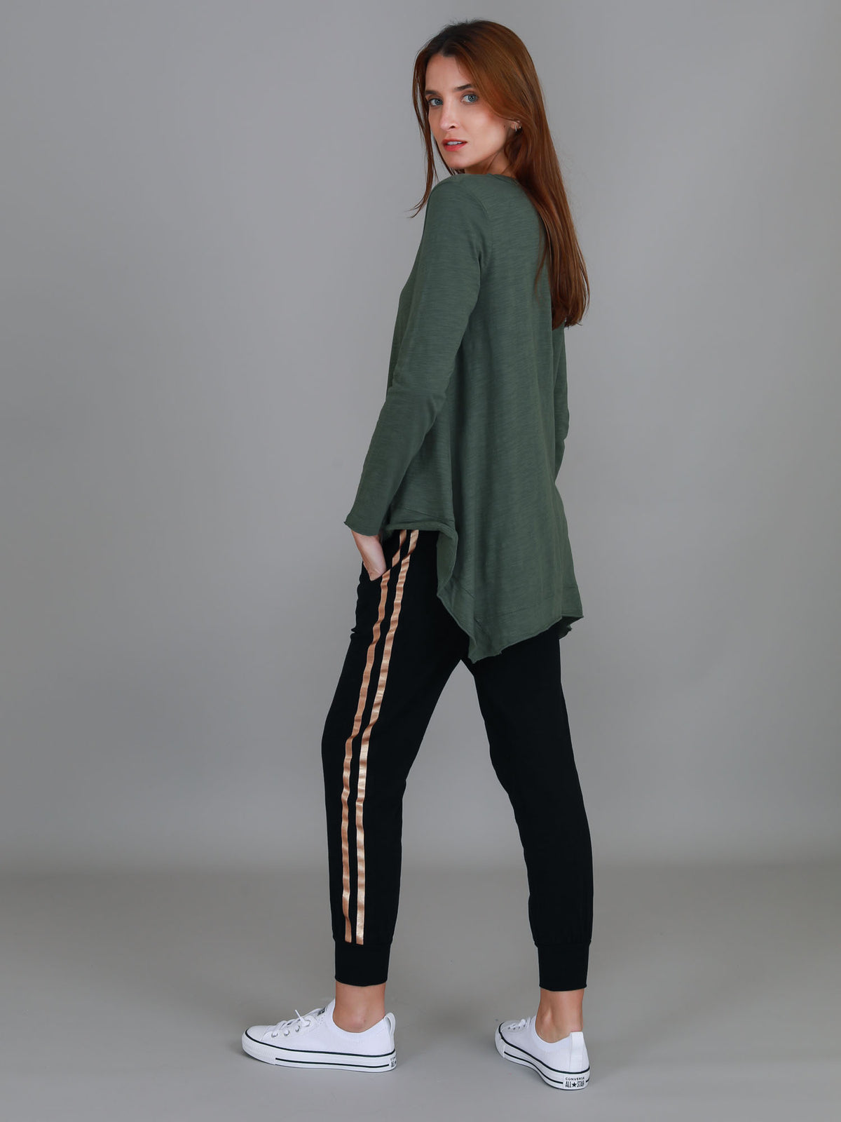 khaki asymmetric hem top