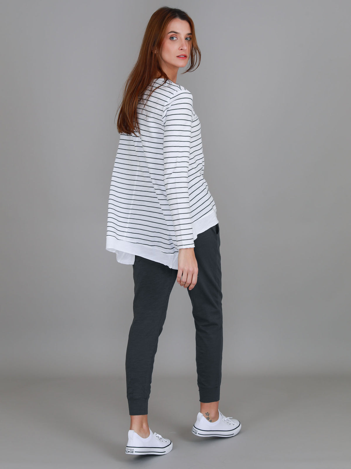 stripe asymmetric hem top