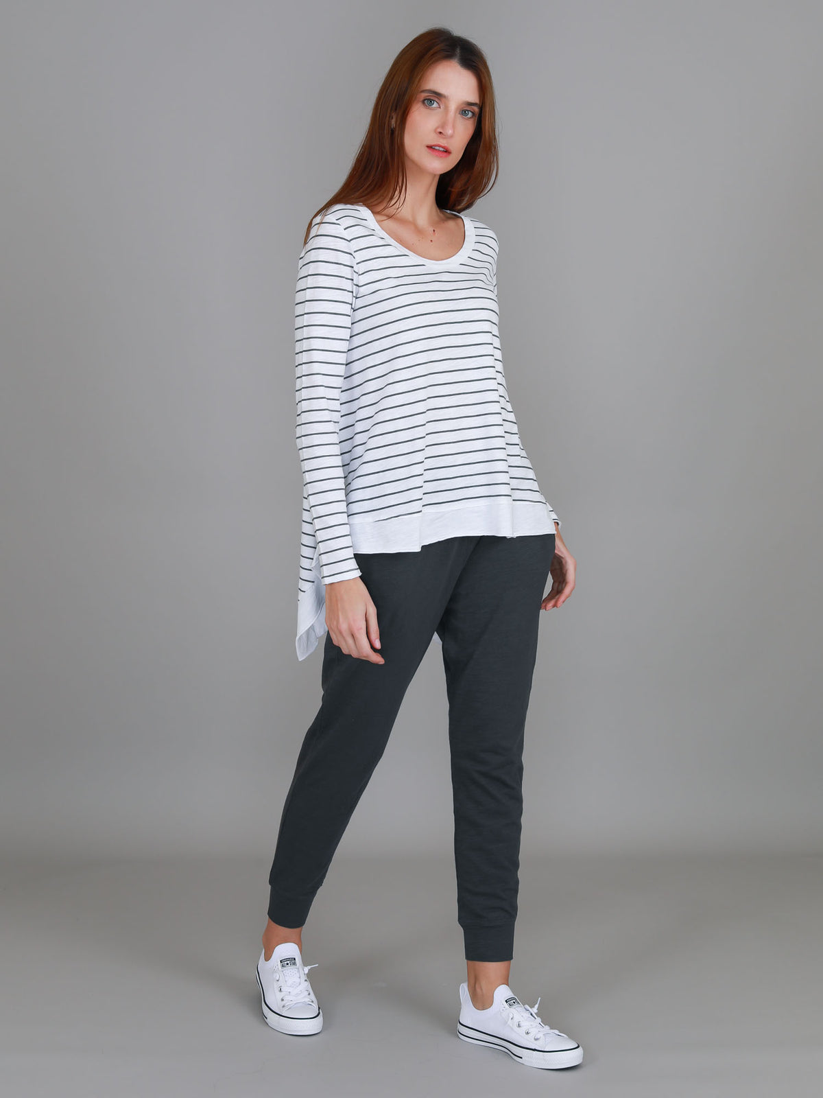striped asymmetric long sleeve tee