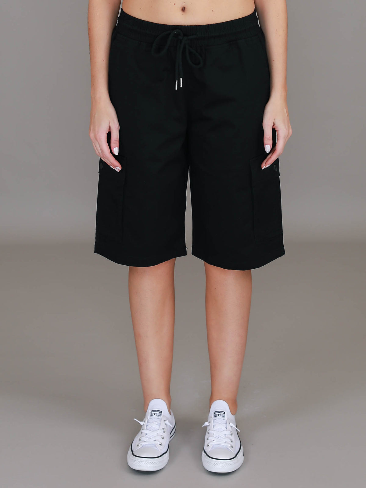 black knee length shorts #color_black