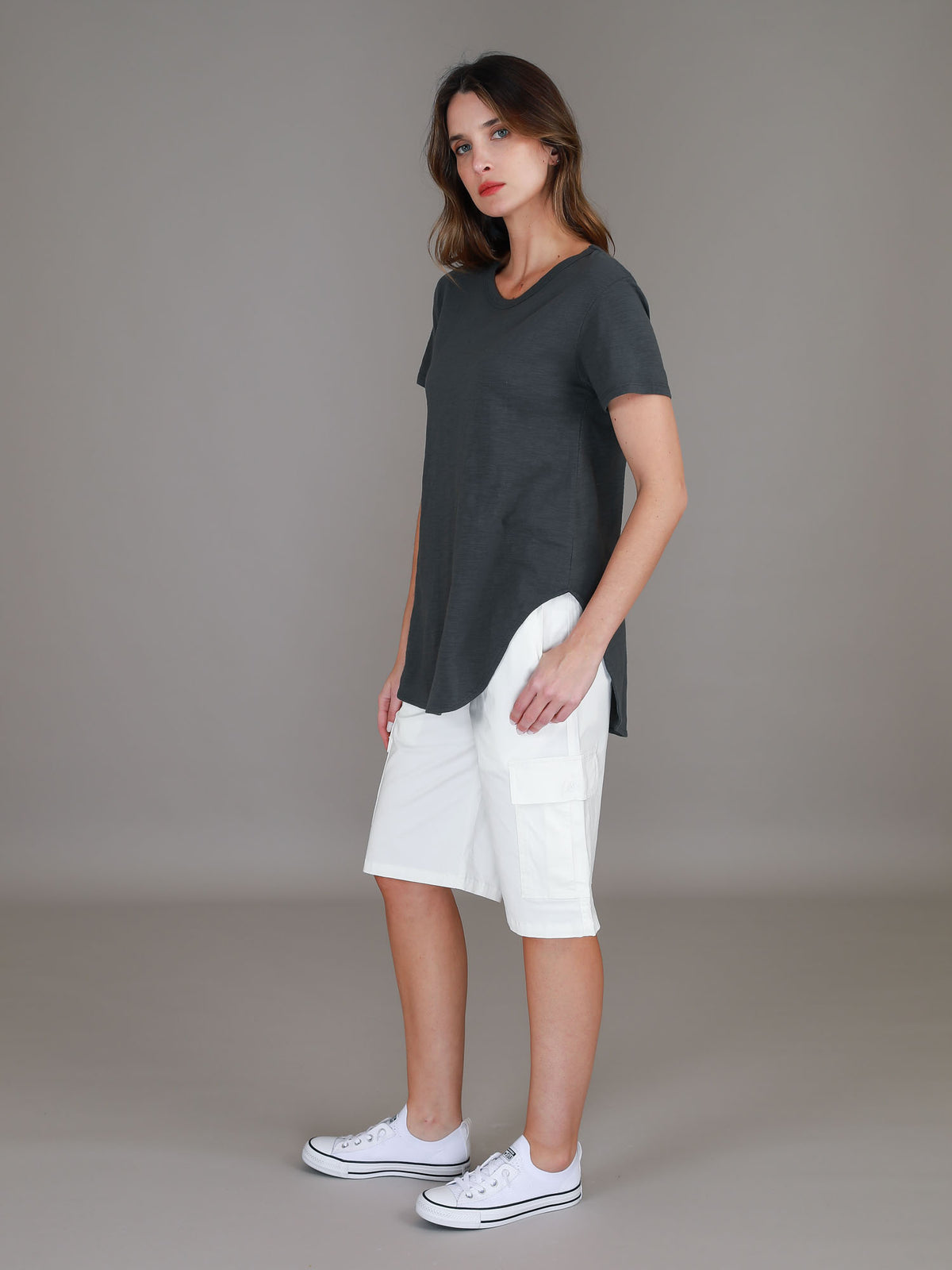 cotton white cargo shorts #color_ivory white