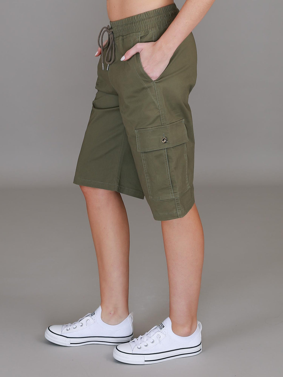 green cargo shorts women #color_olive
