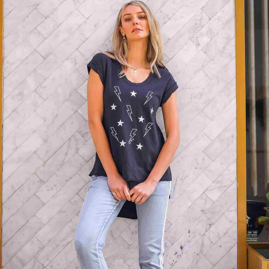 Bolts and Star Navy T Shirt size guide