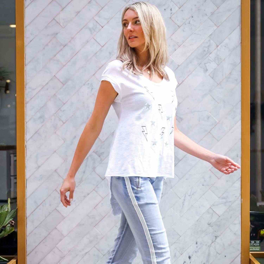 Bolts and Star White T Shirt size guide