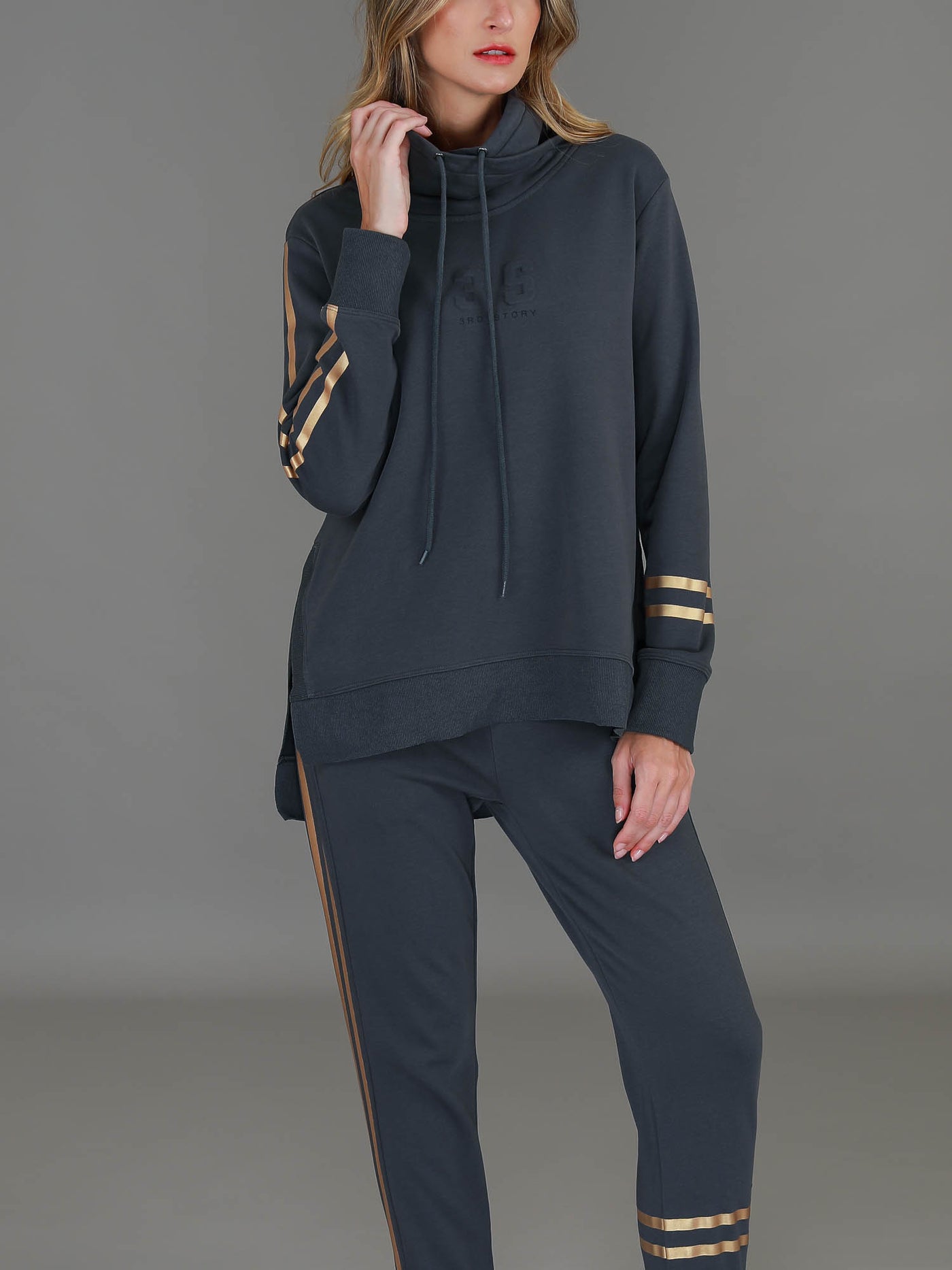 Darcy Golden Stripes Funnel Neck Sweatshirt