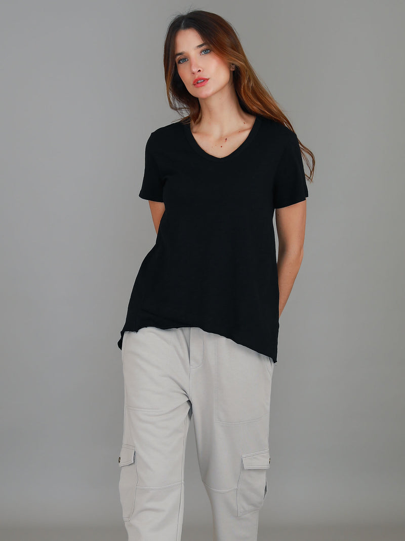 black v neck short sleeve tee #color_black