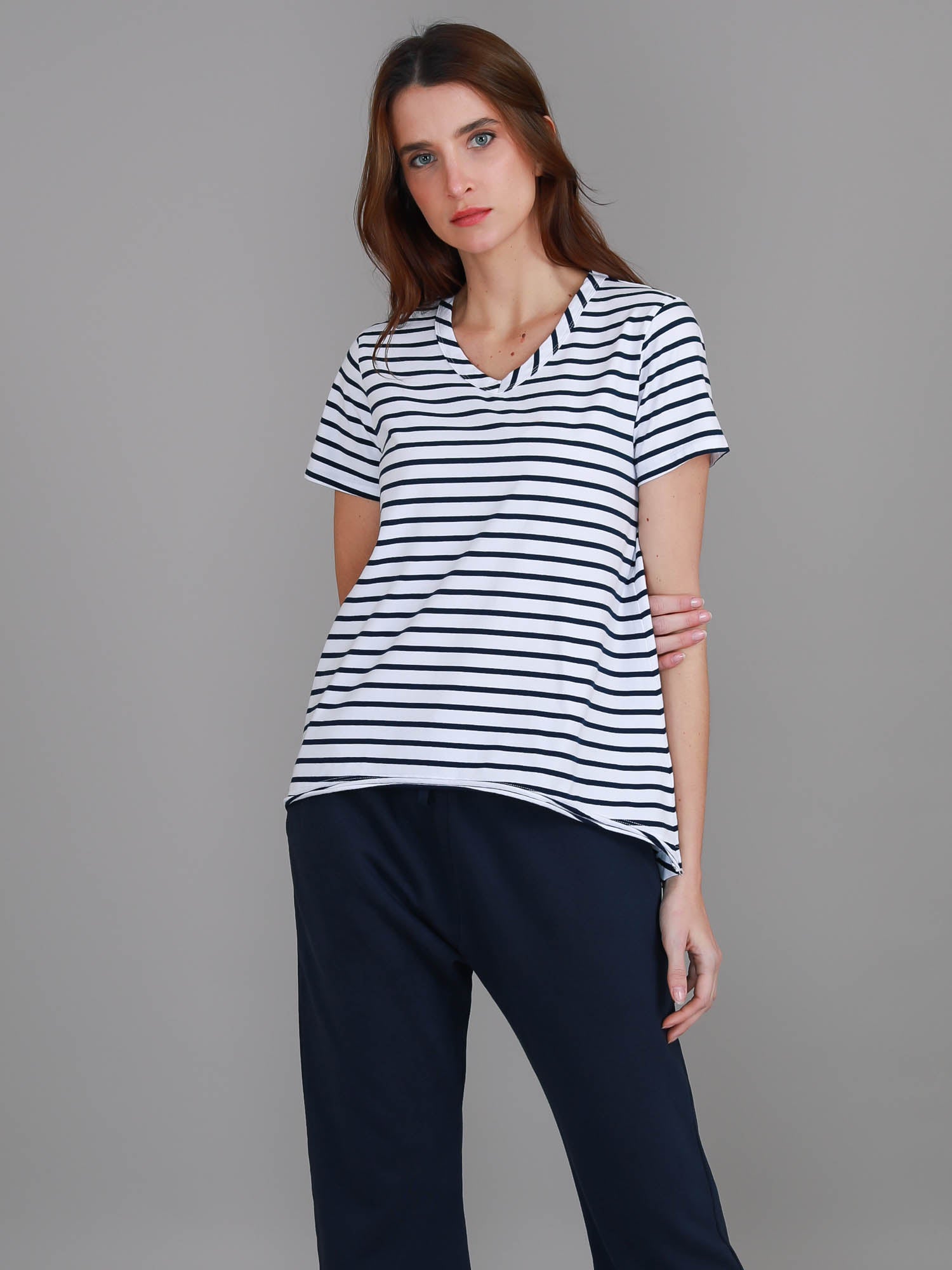 v neck t shirt #color_nautic stripe