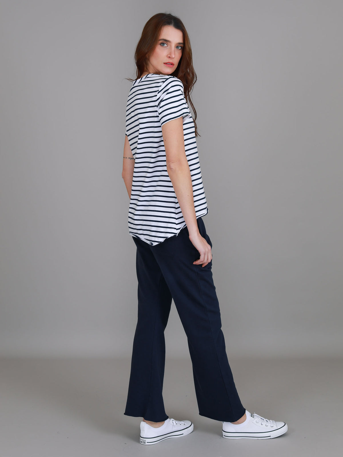 stripe v neck cotton tee