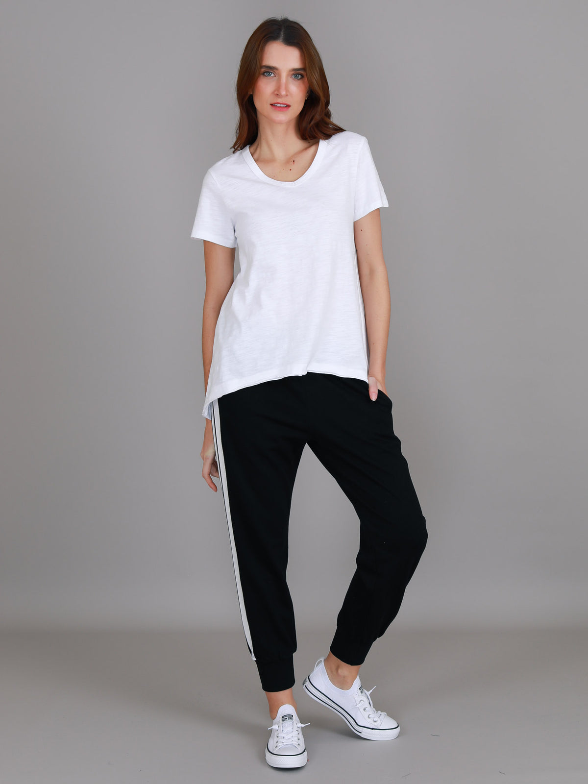 white v neck asymmetric tee