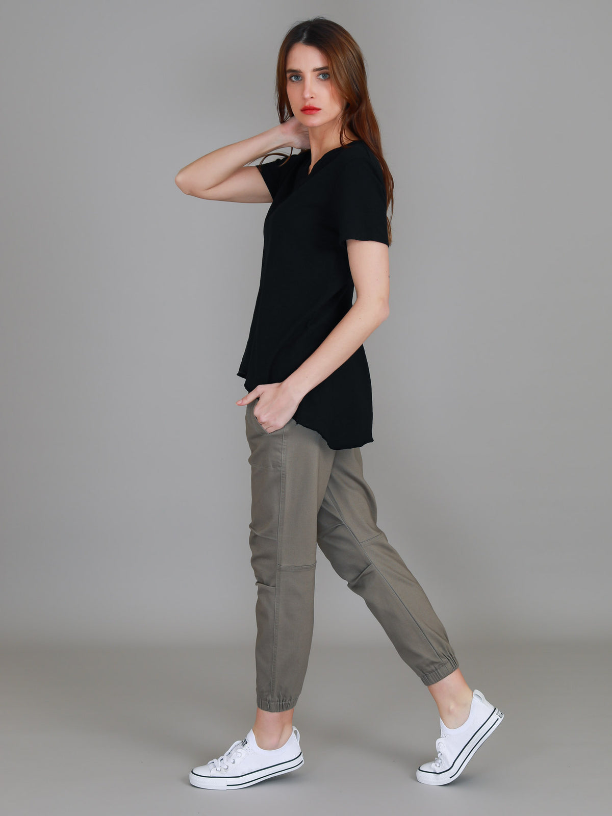 black v neck asymmetric tee