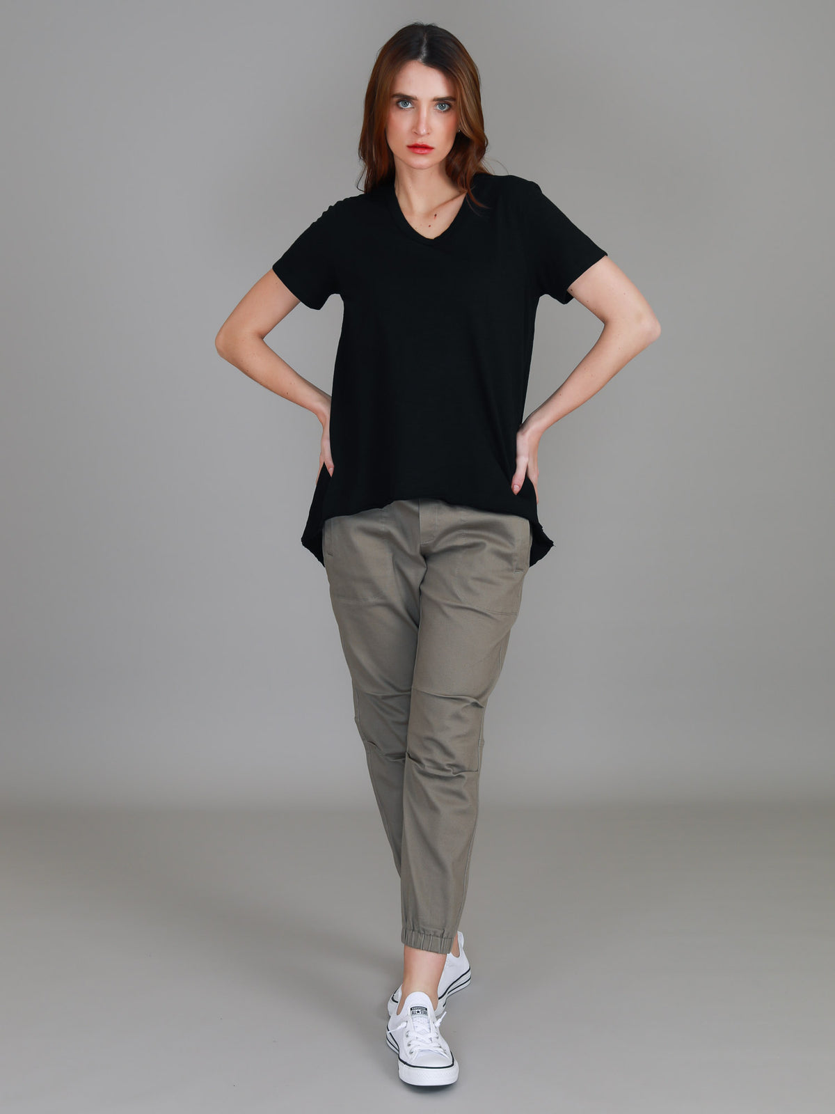 black v neck cotton tee