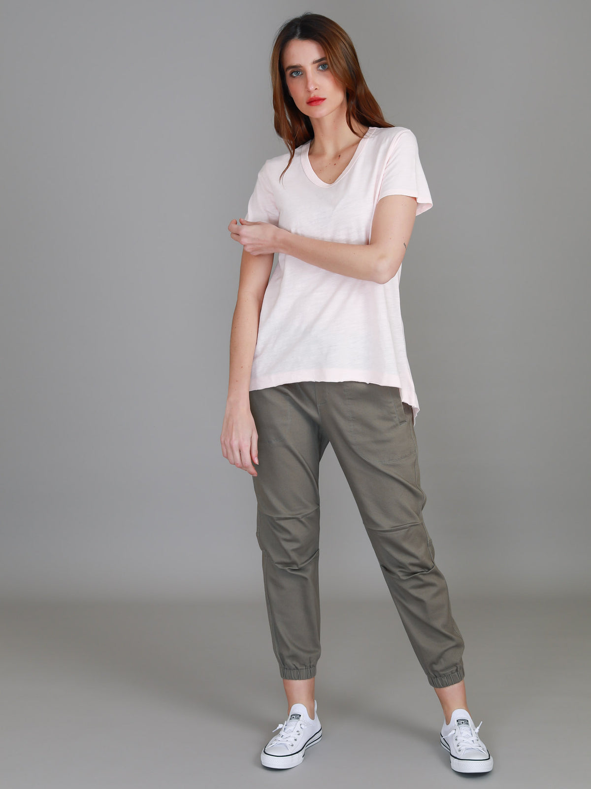 pink v neck short sleeve