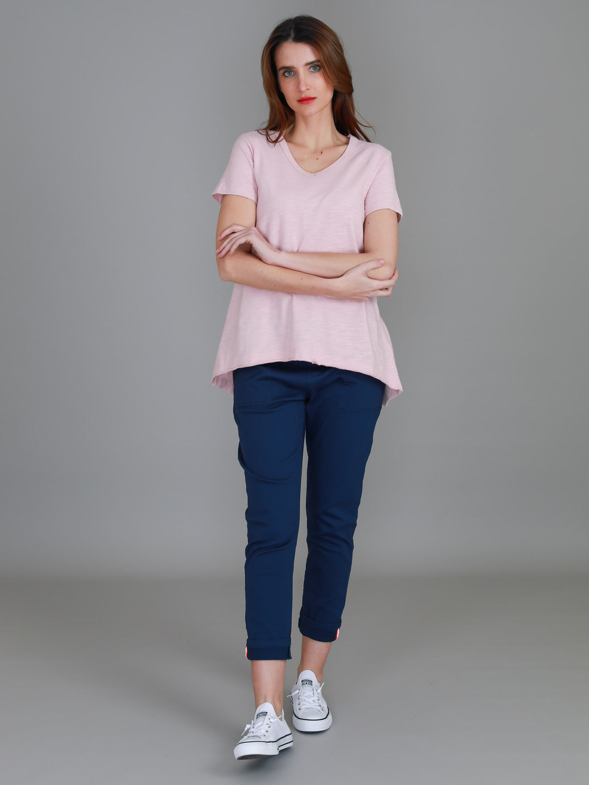 blush v neck short sleeve tee