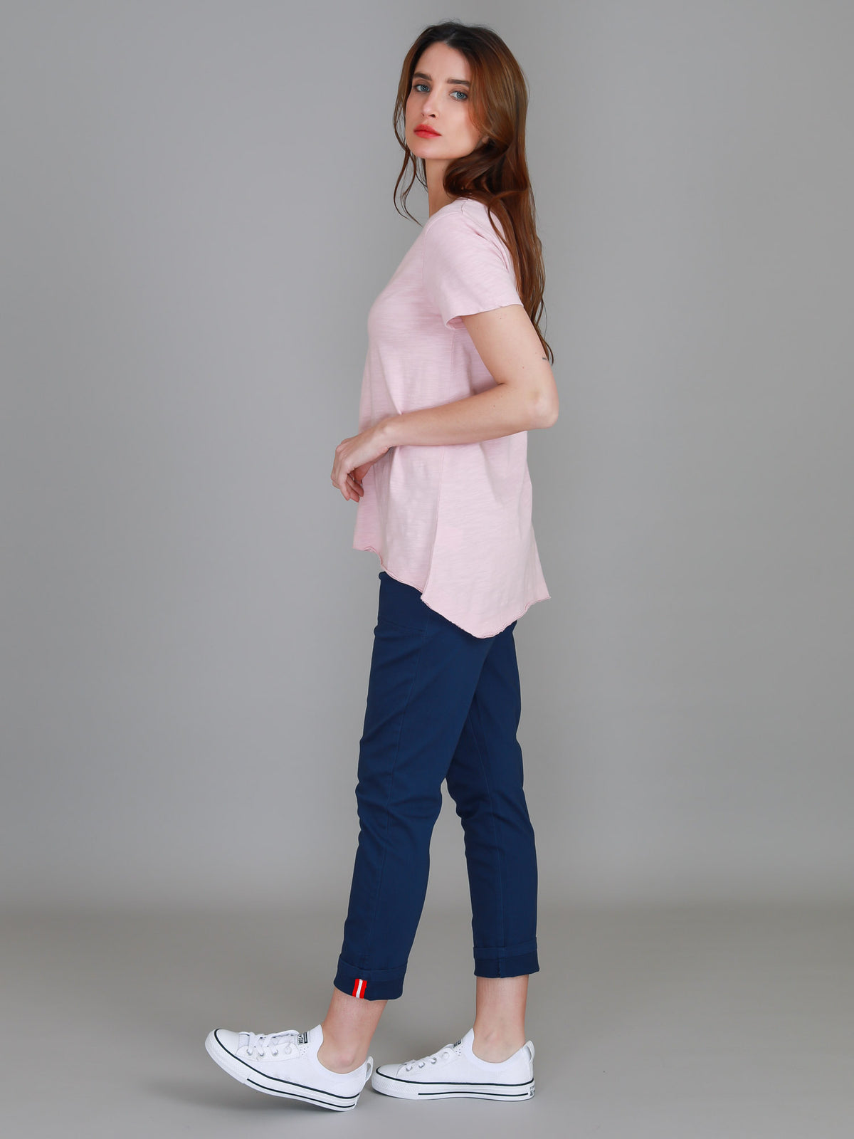 blush v neck high low tee