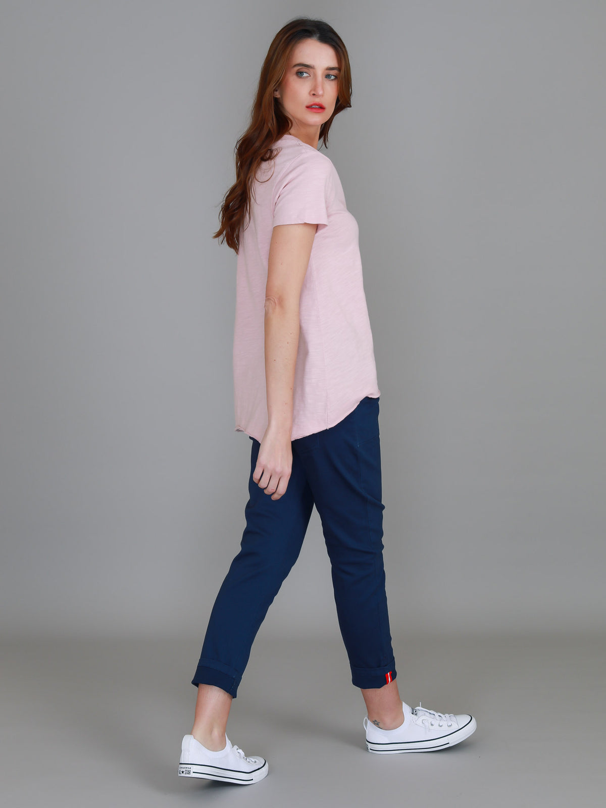 pink v neck asymmetric tee