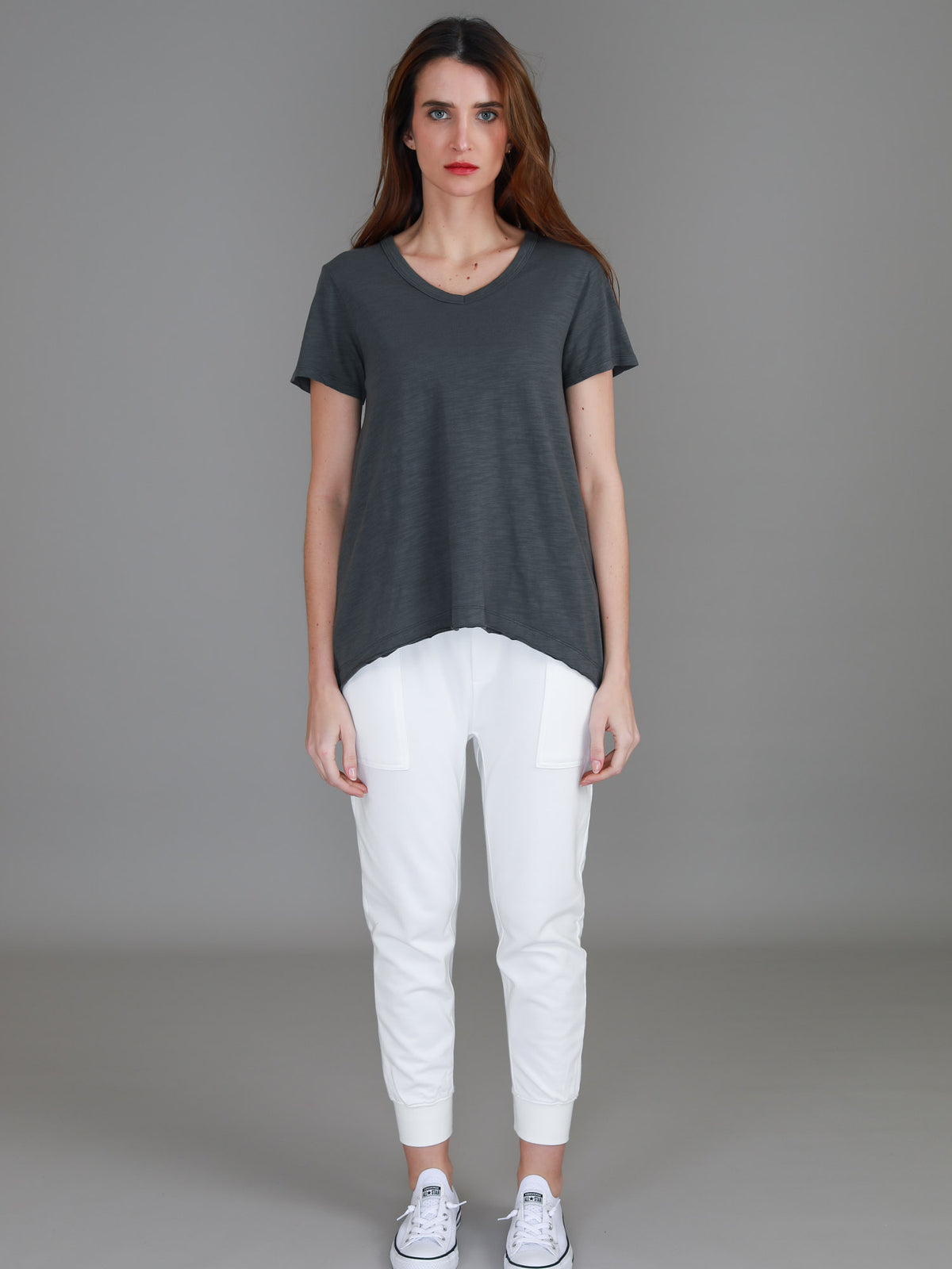 charcoal v neck slub tee