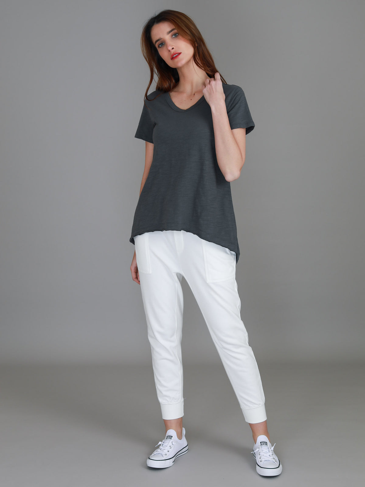 charcoal asymmetric hem tee