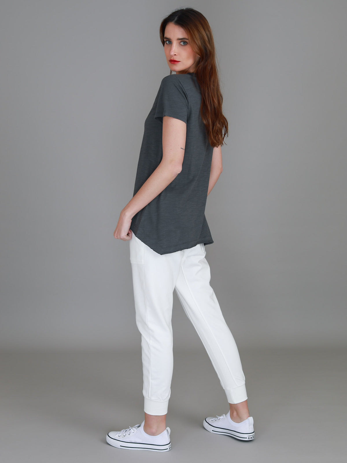 charcoal v neck asymmetric tee