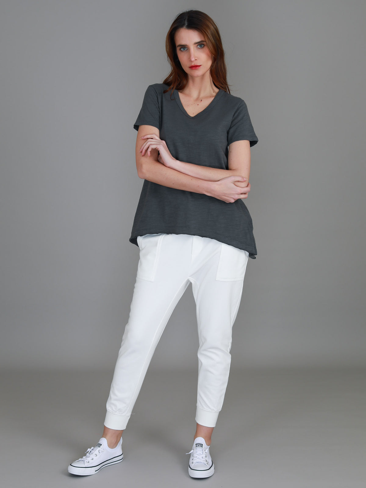 charcoal v neck short sleeve