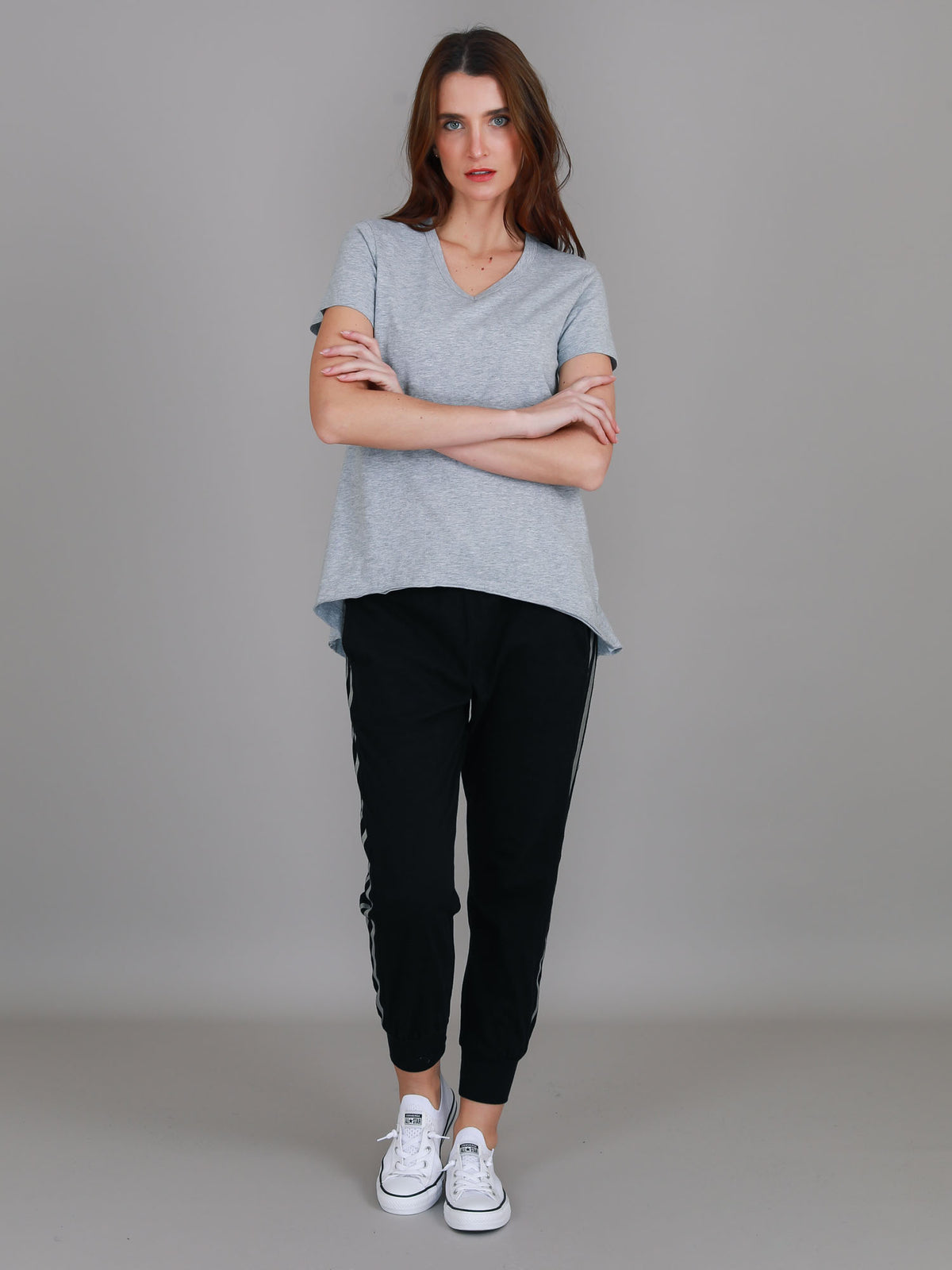 grey v neck asymmetric tee