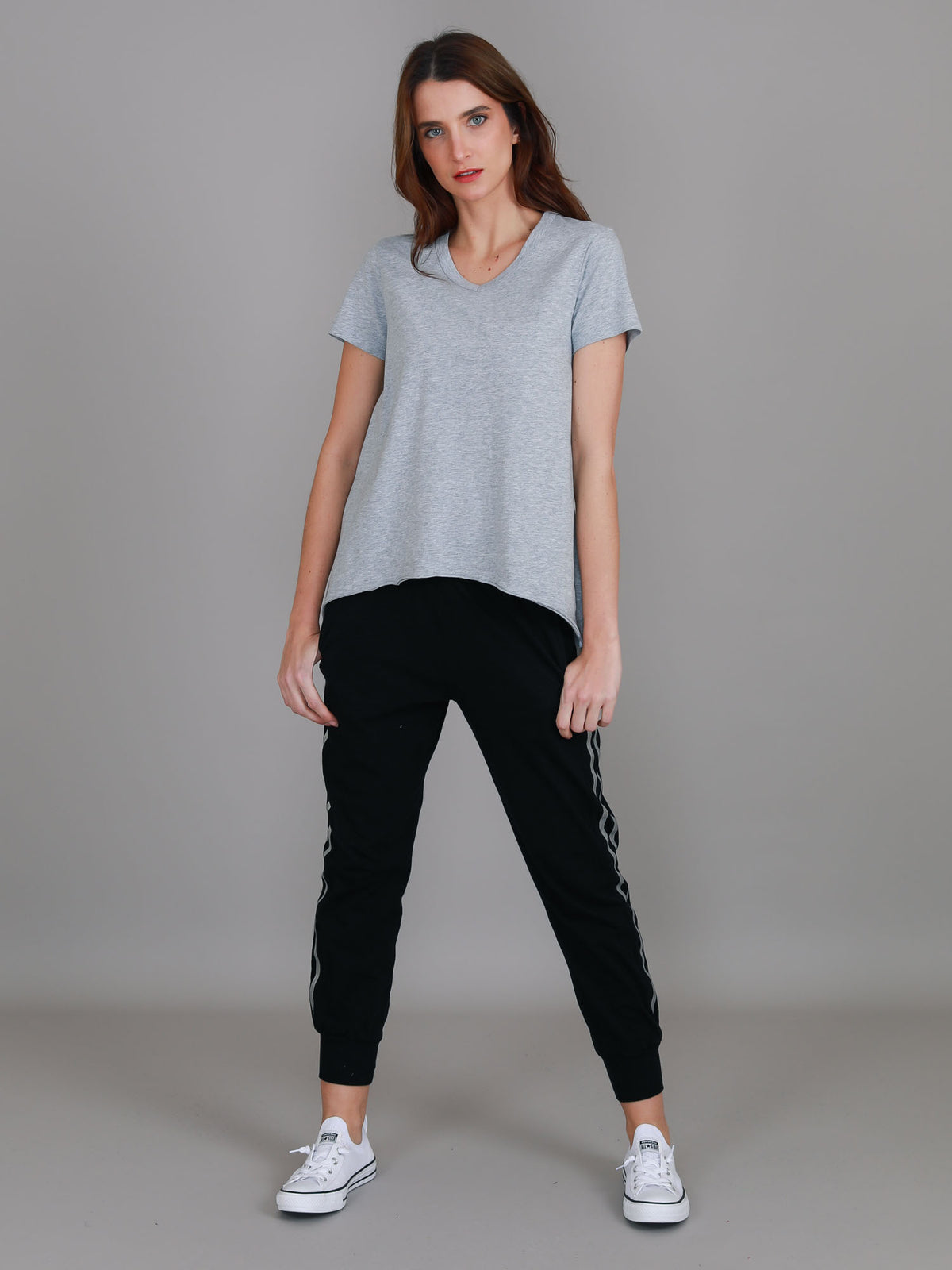 grey marle v neck short sleeve