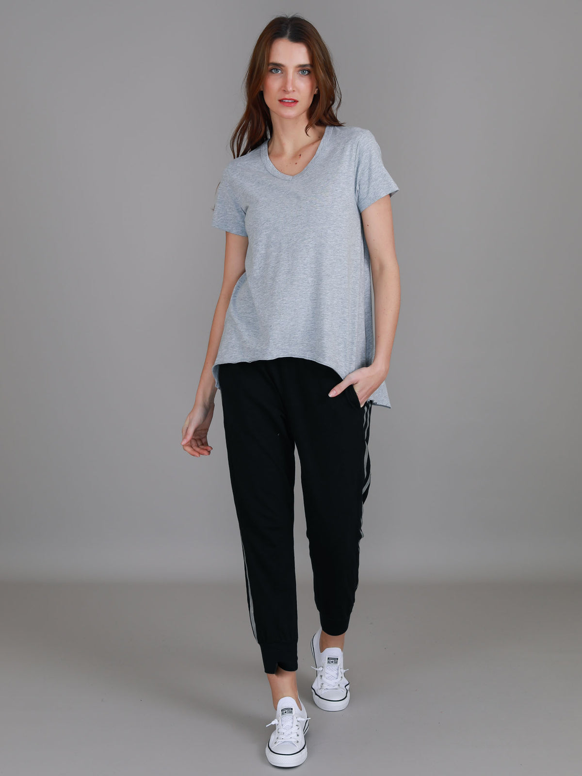 grey v neck cotton tee