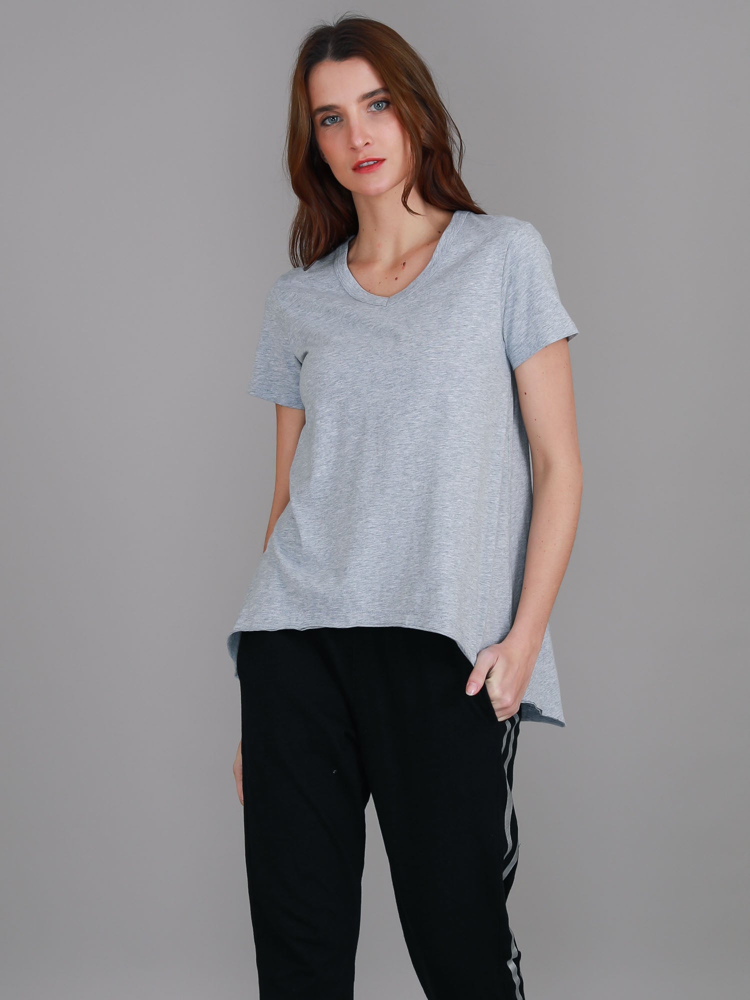 womens v neck tees #color_grey marle