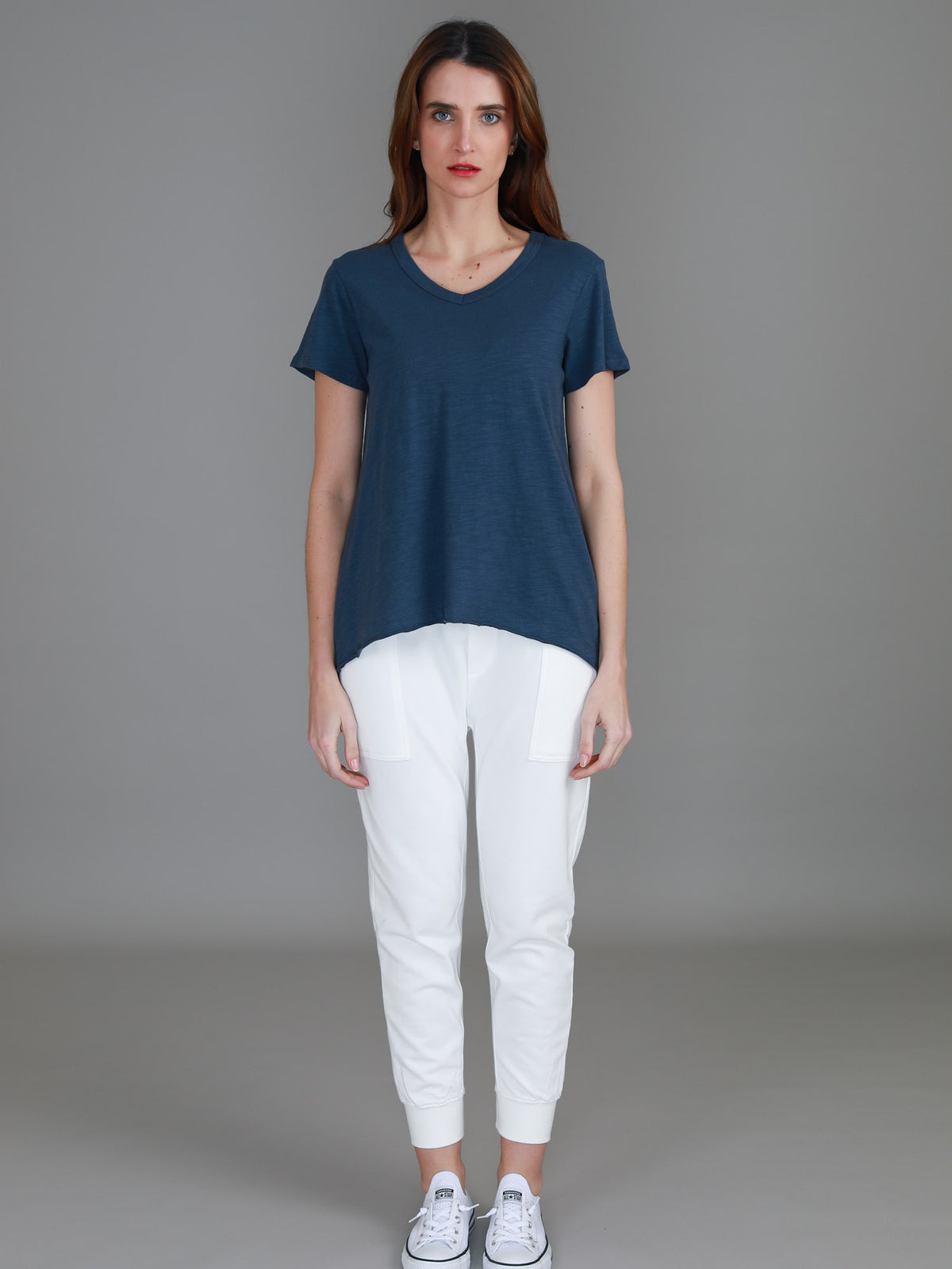 navy v neck slub tee