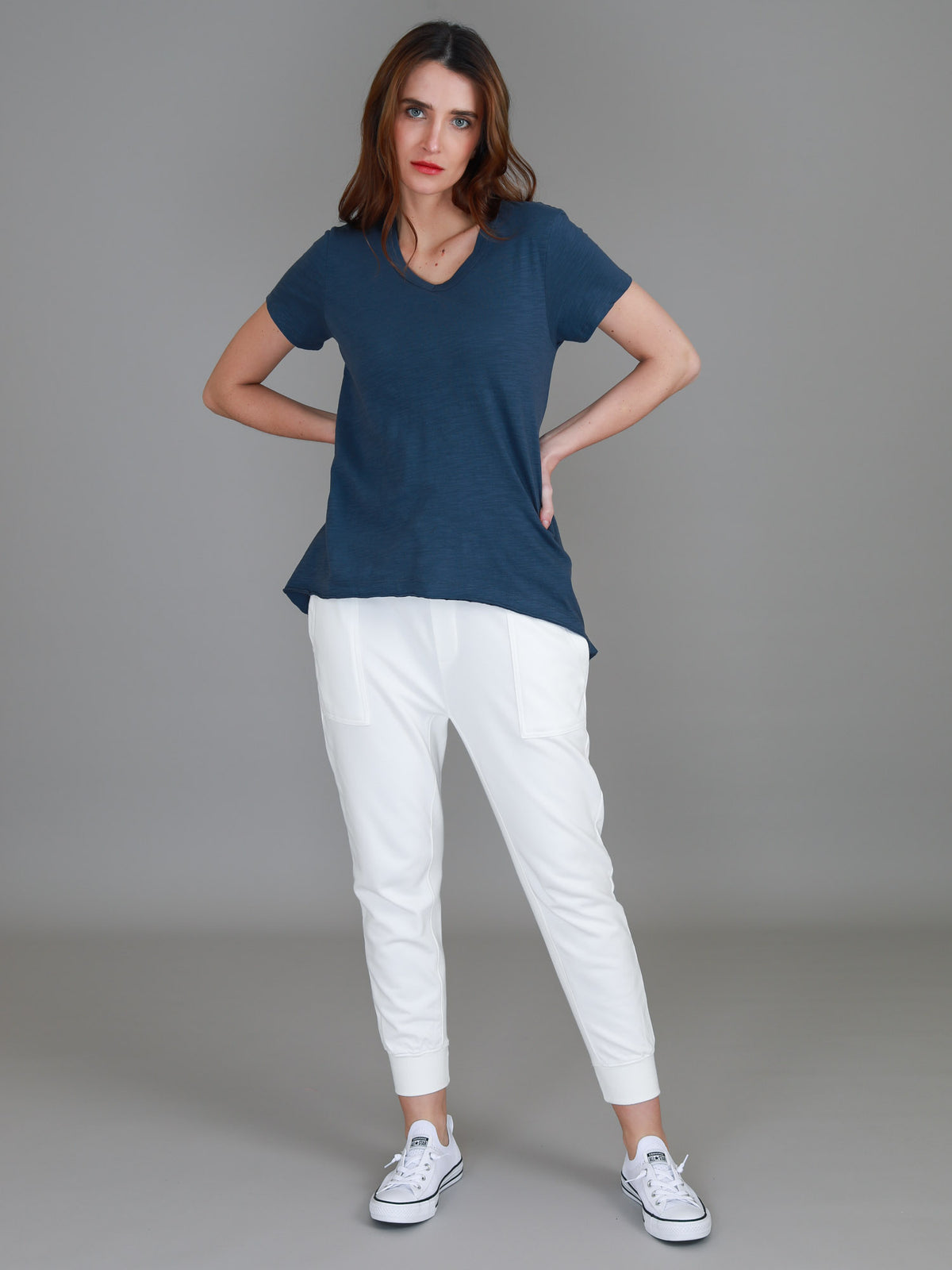 indigo v neck tee women