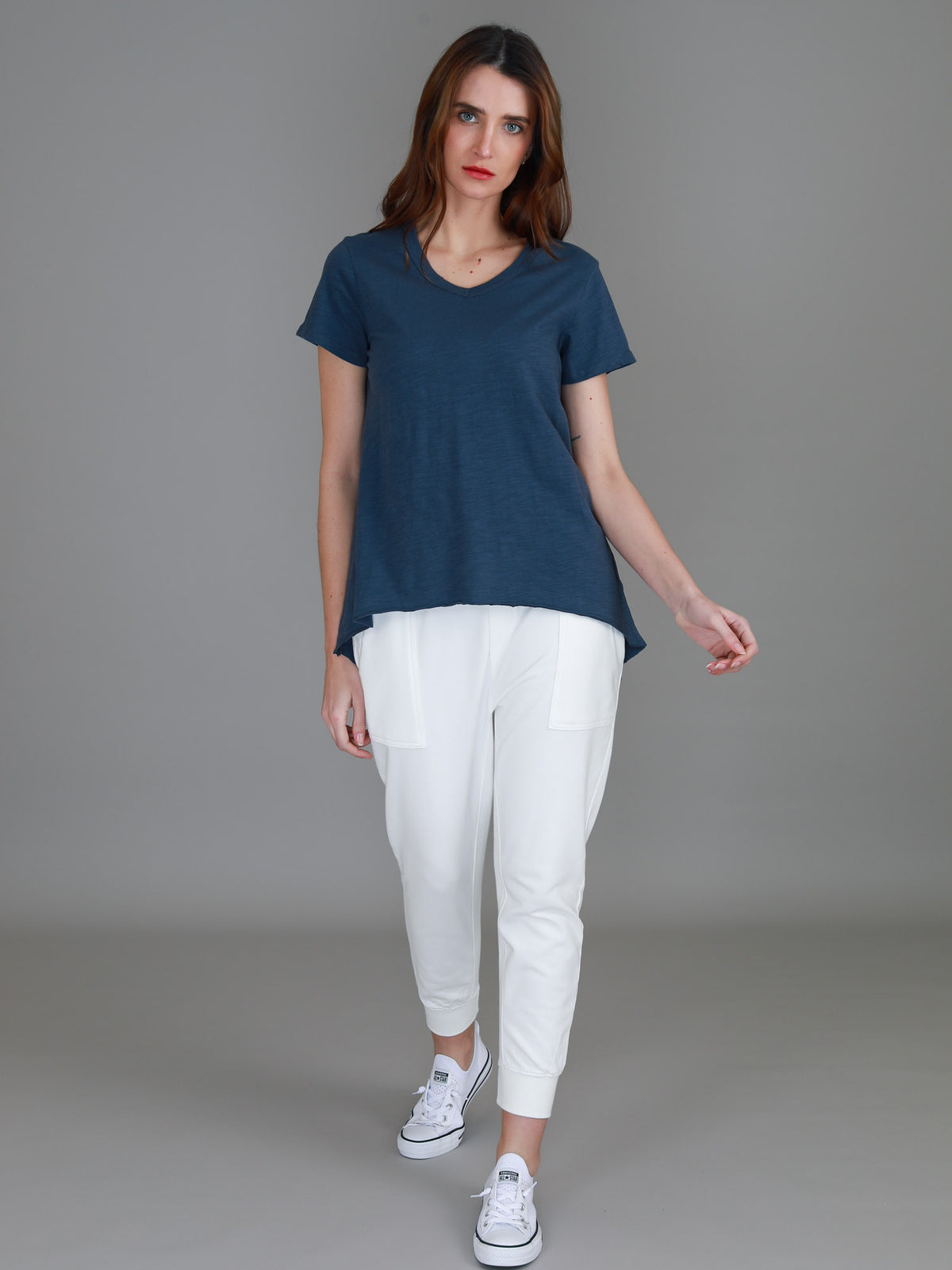 indigo v neck short sleeve