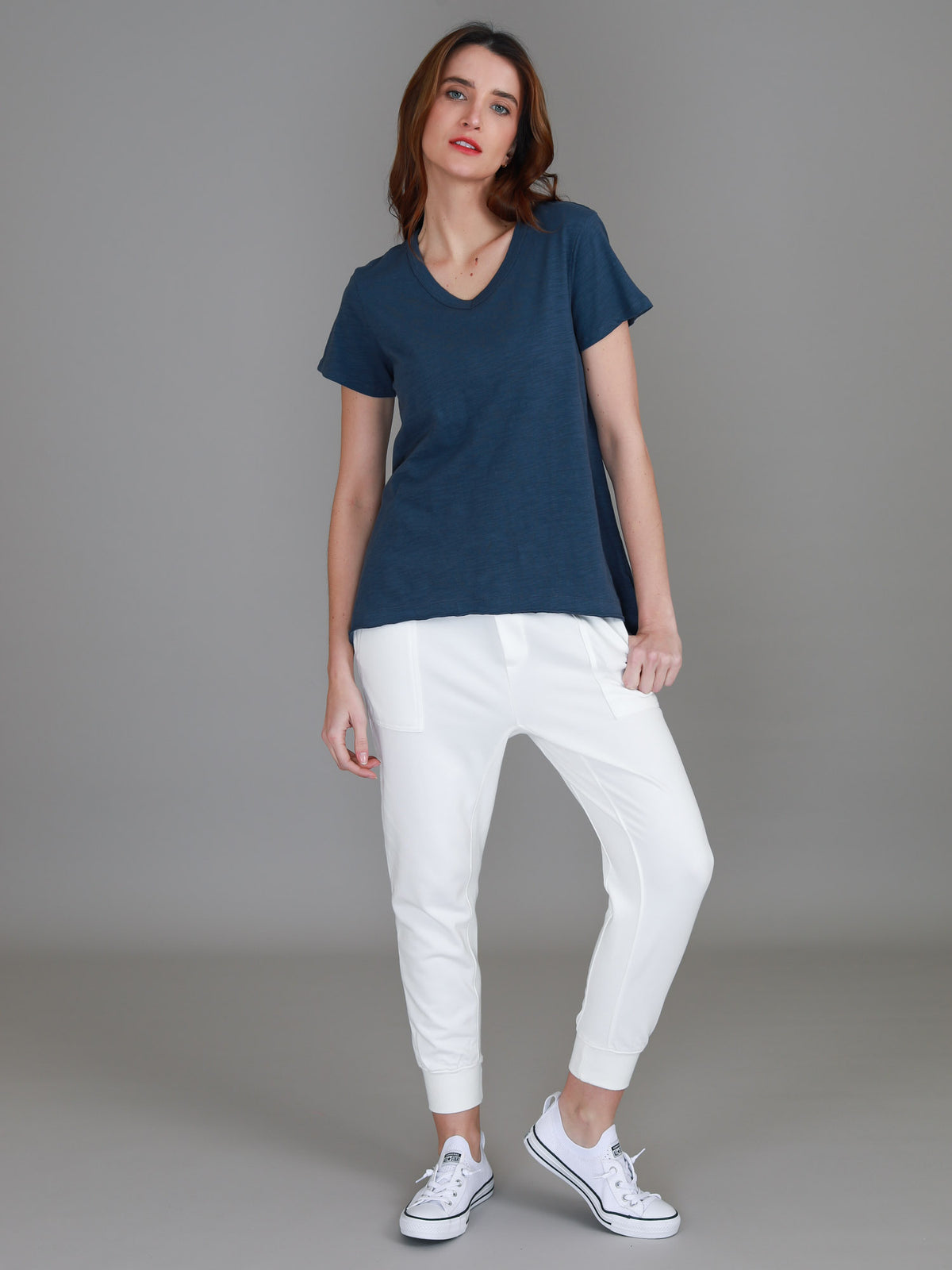 navy v neck asymmetric tee