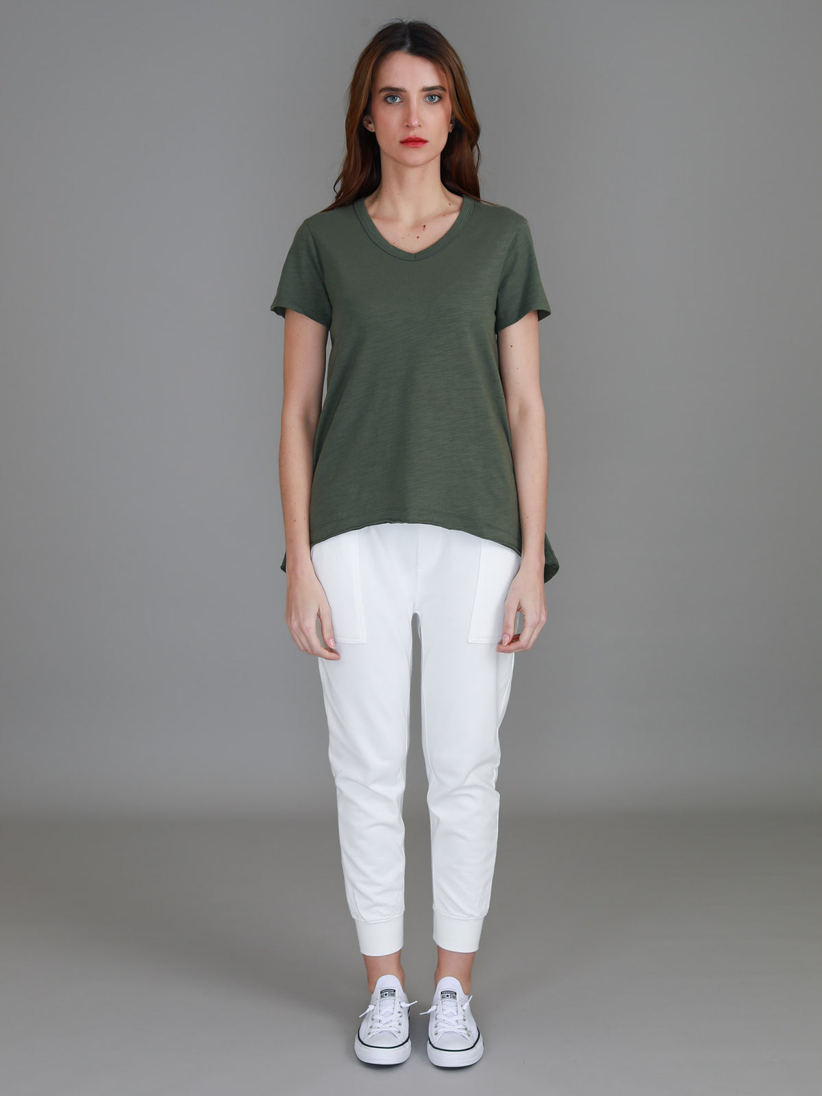 green v neck slub tee