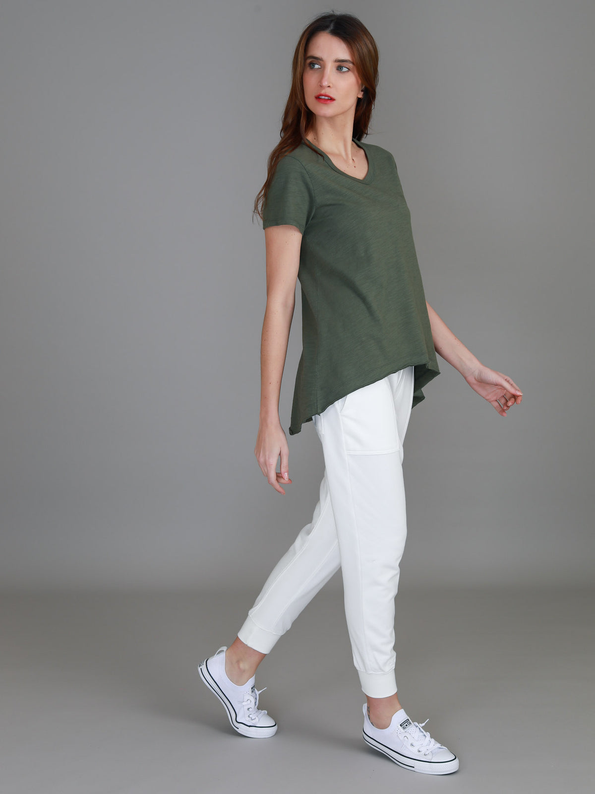 green v neck tee women