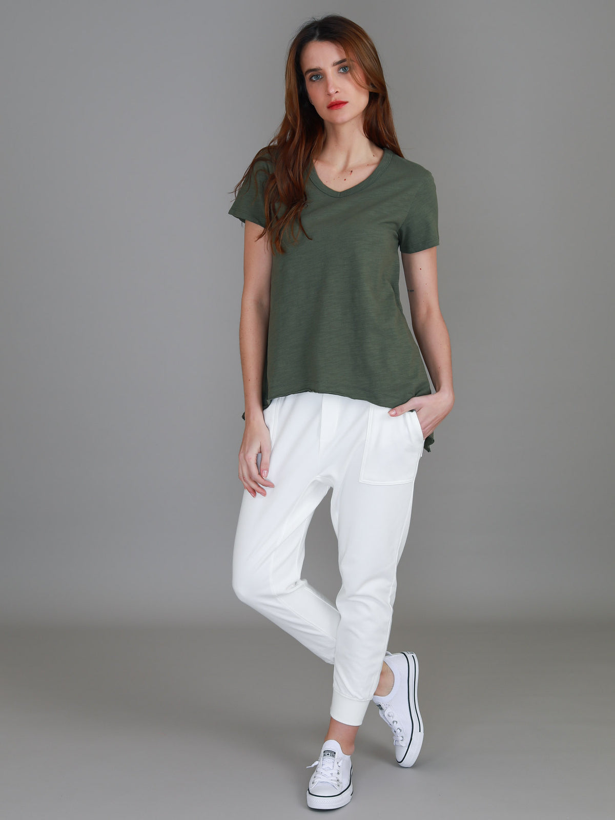 khaki v neck asymmetric tee