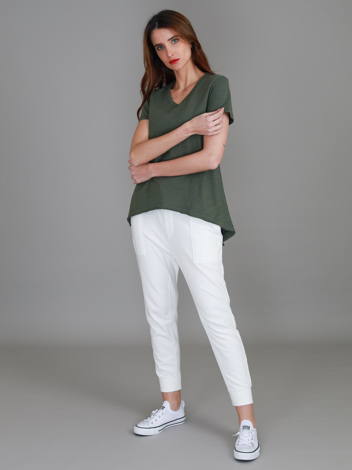 khaki v neck short sleeve