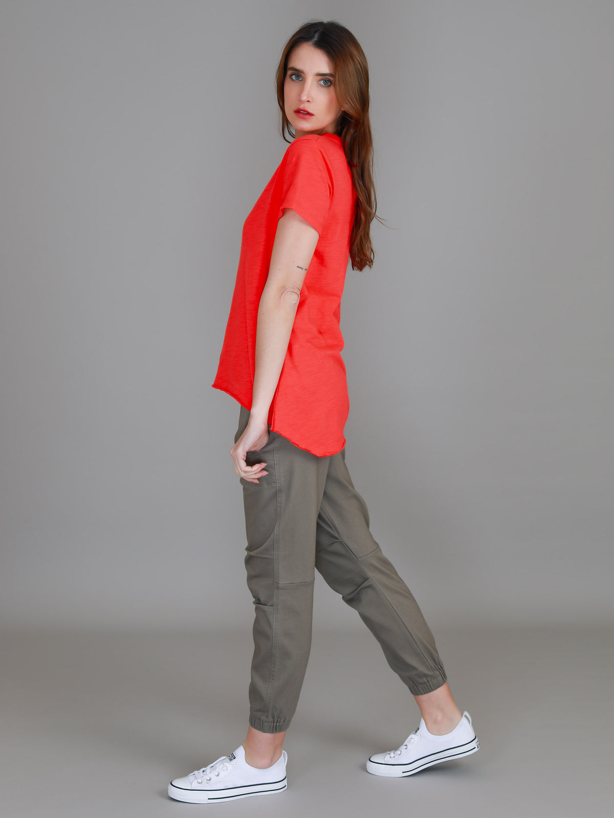 red v neck short sleeve