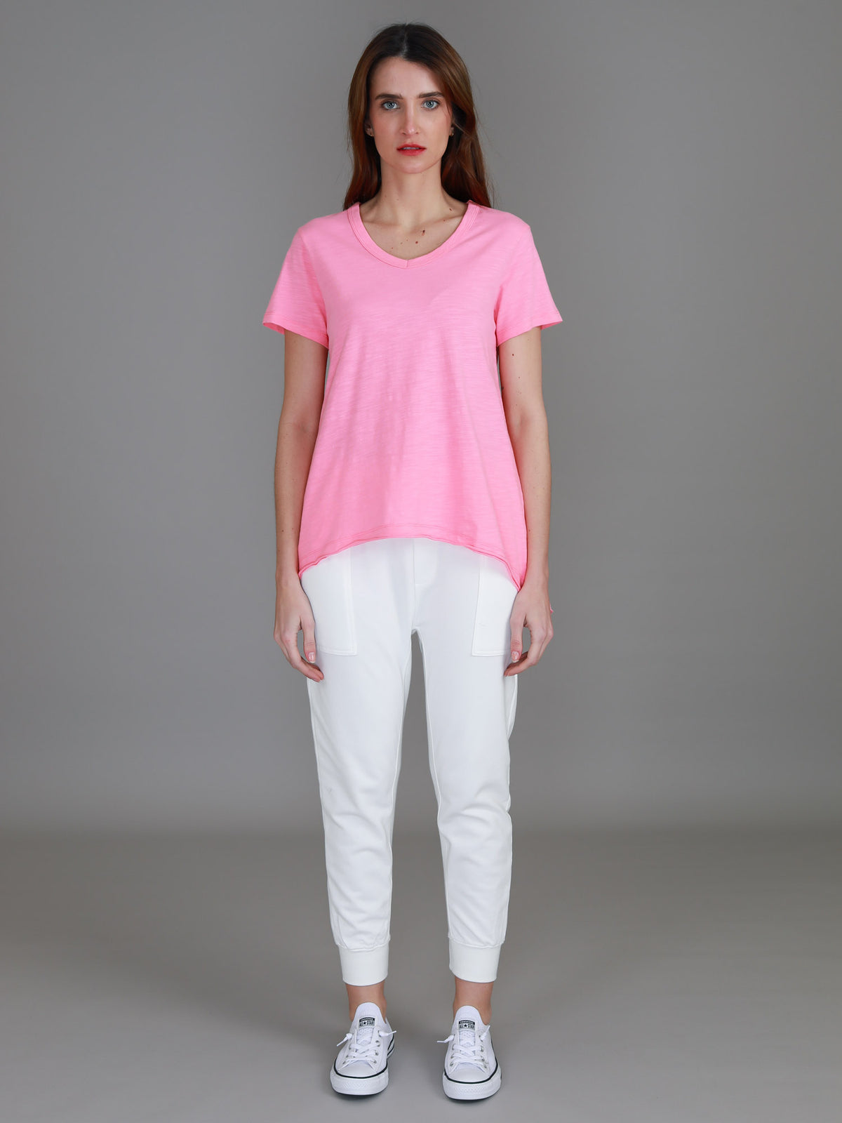 vintage pink v neck slub tee