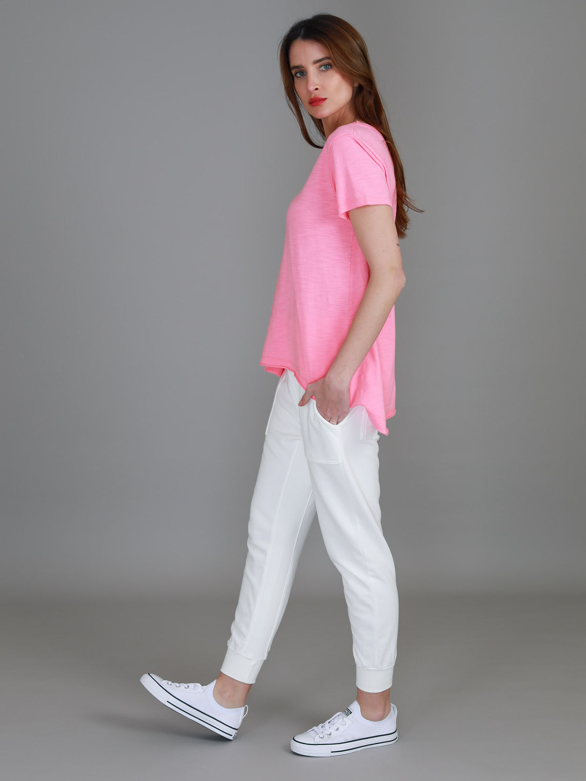 vintage pink v neck asymmetric tee