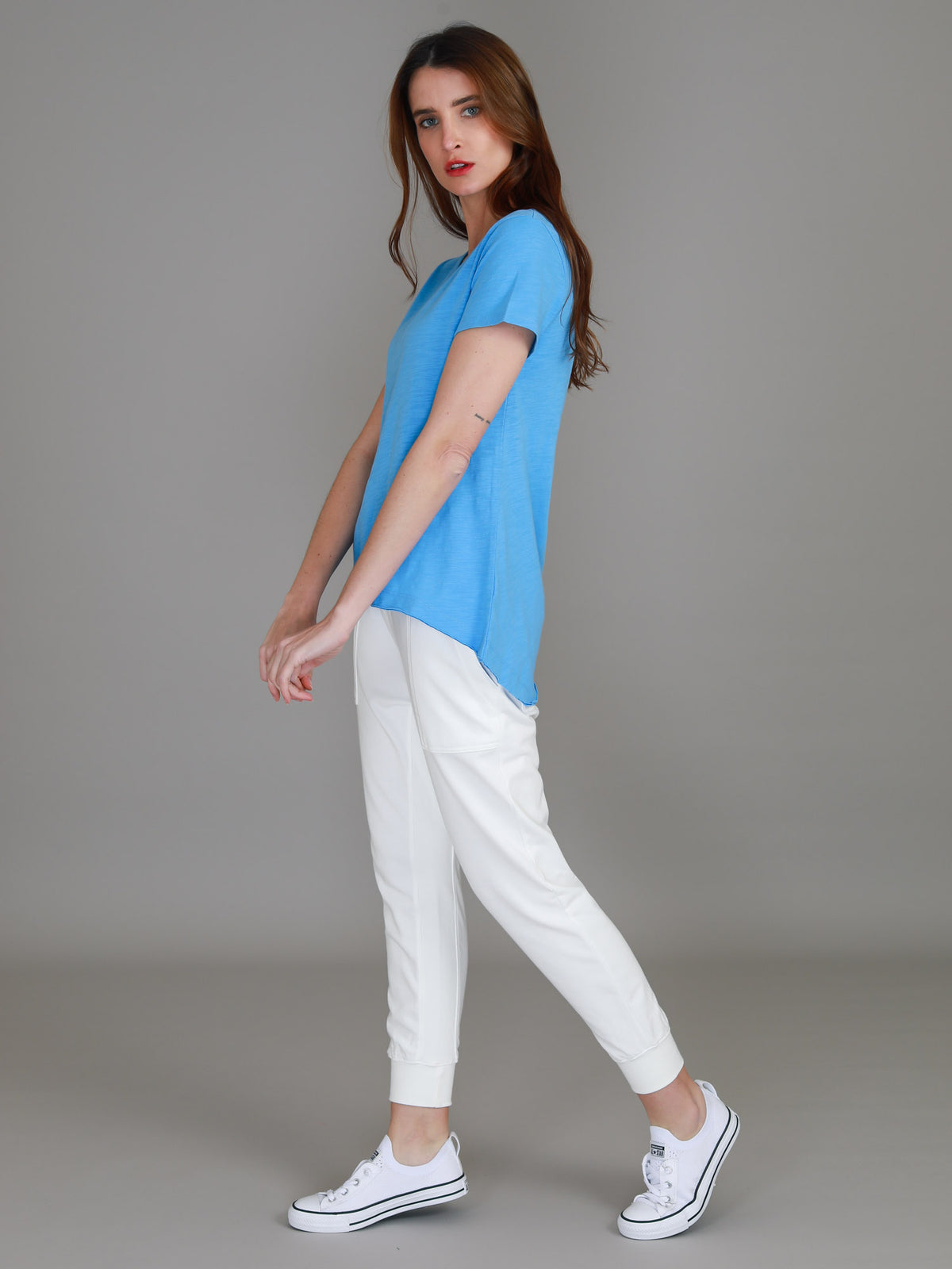 blue v neck tee women