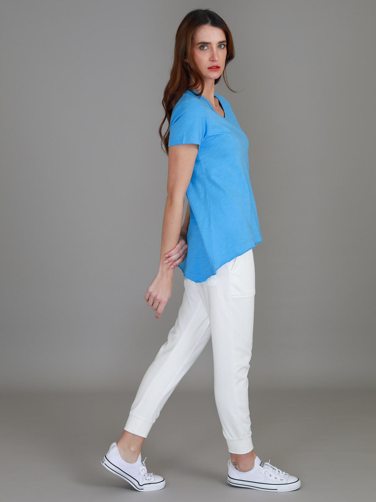 blue v neck short sleeve