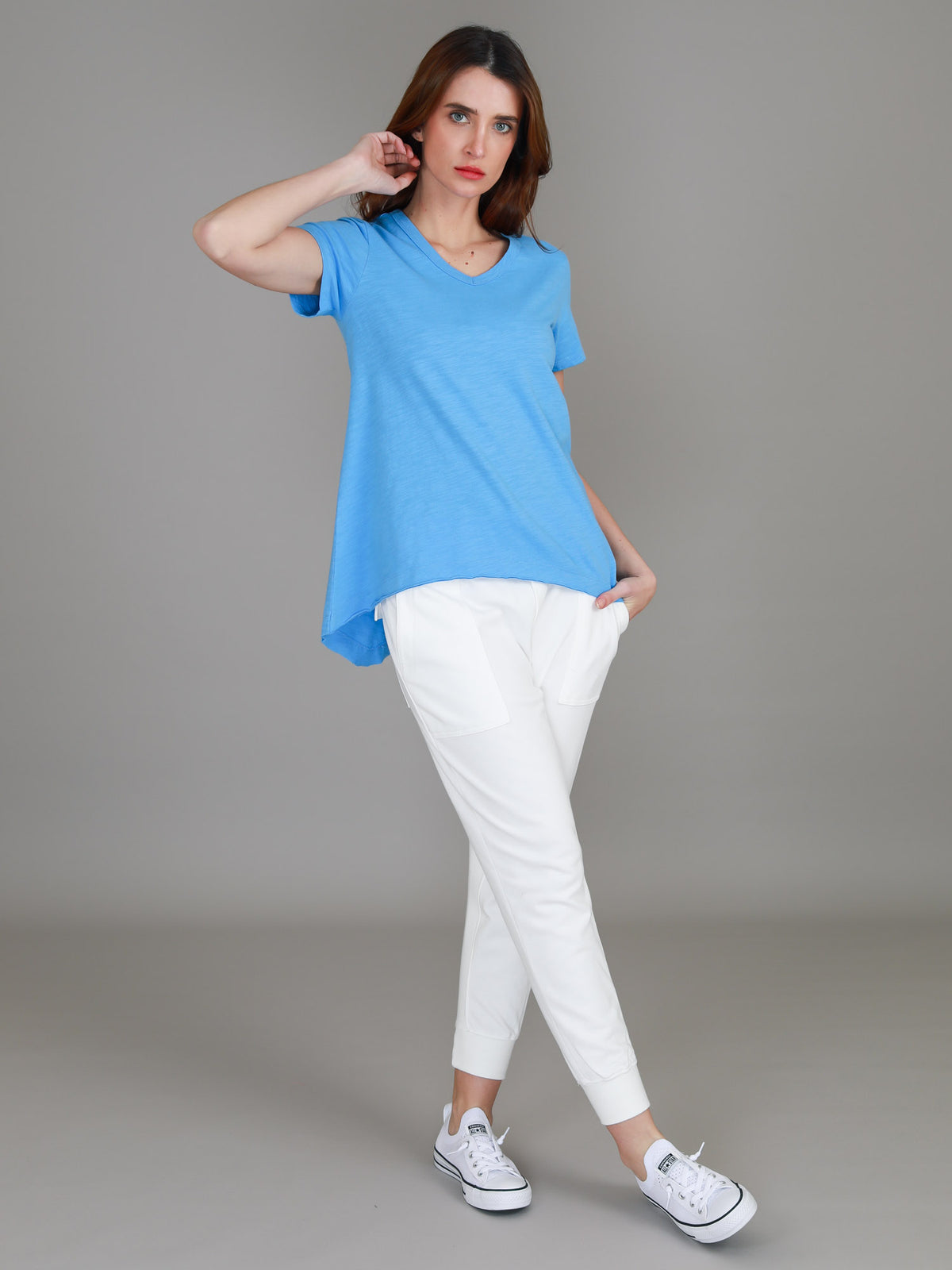 true blue asymmetric hem tee