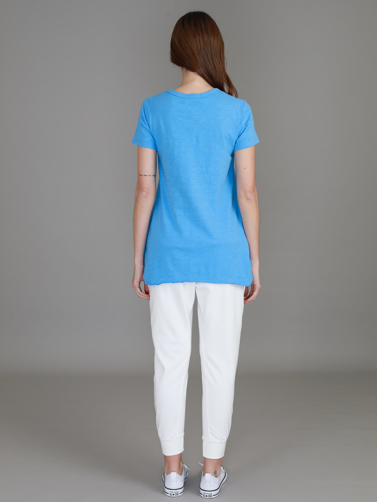 bright blue v neck tee