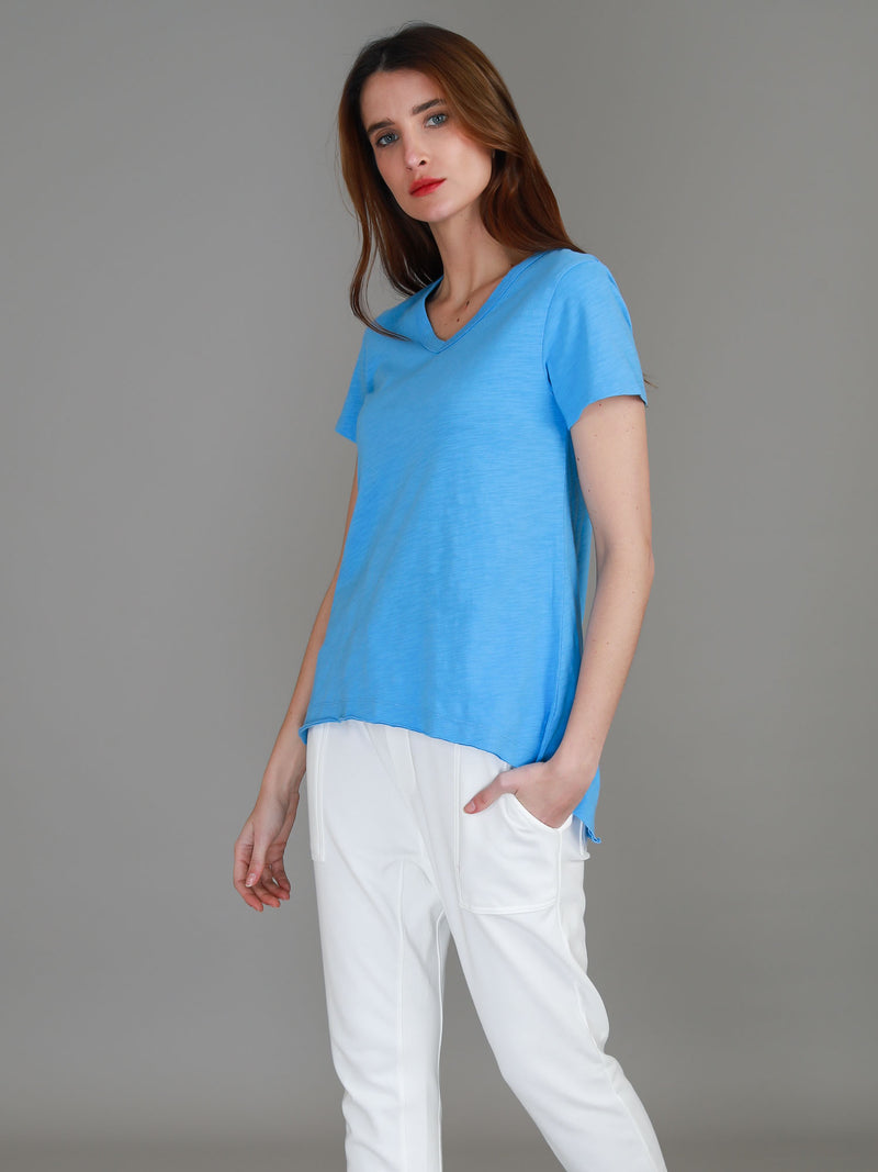 true blue v neck asymmetric tee #color_true blue