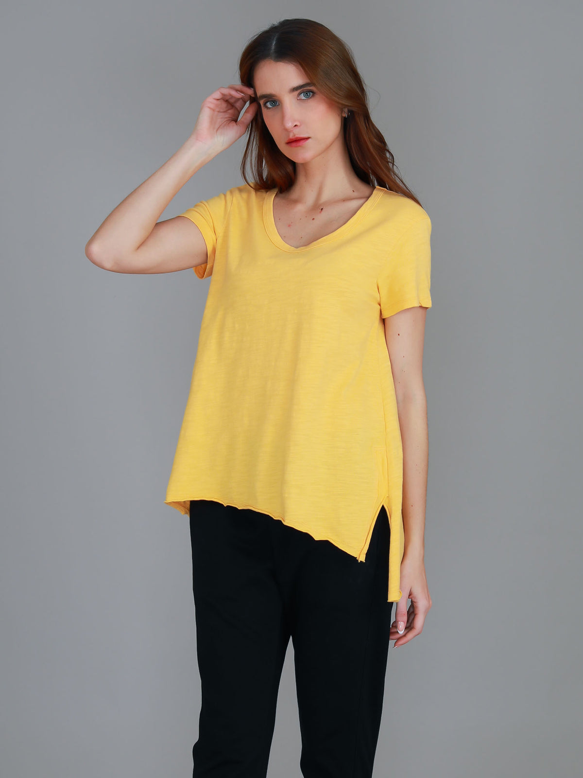 yellow scoop neck tee