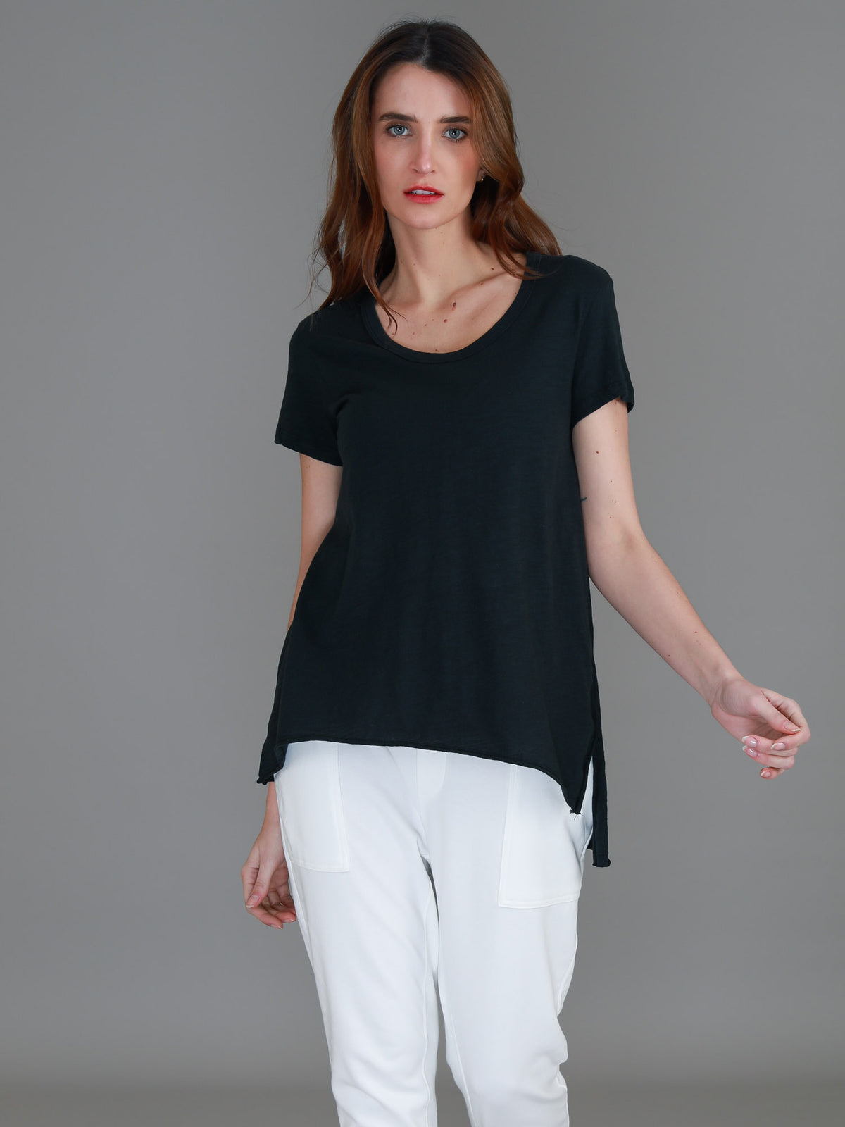 black scoop neck tee