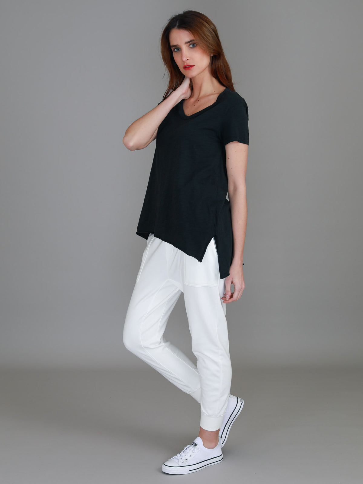 black slanted hem tee