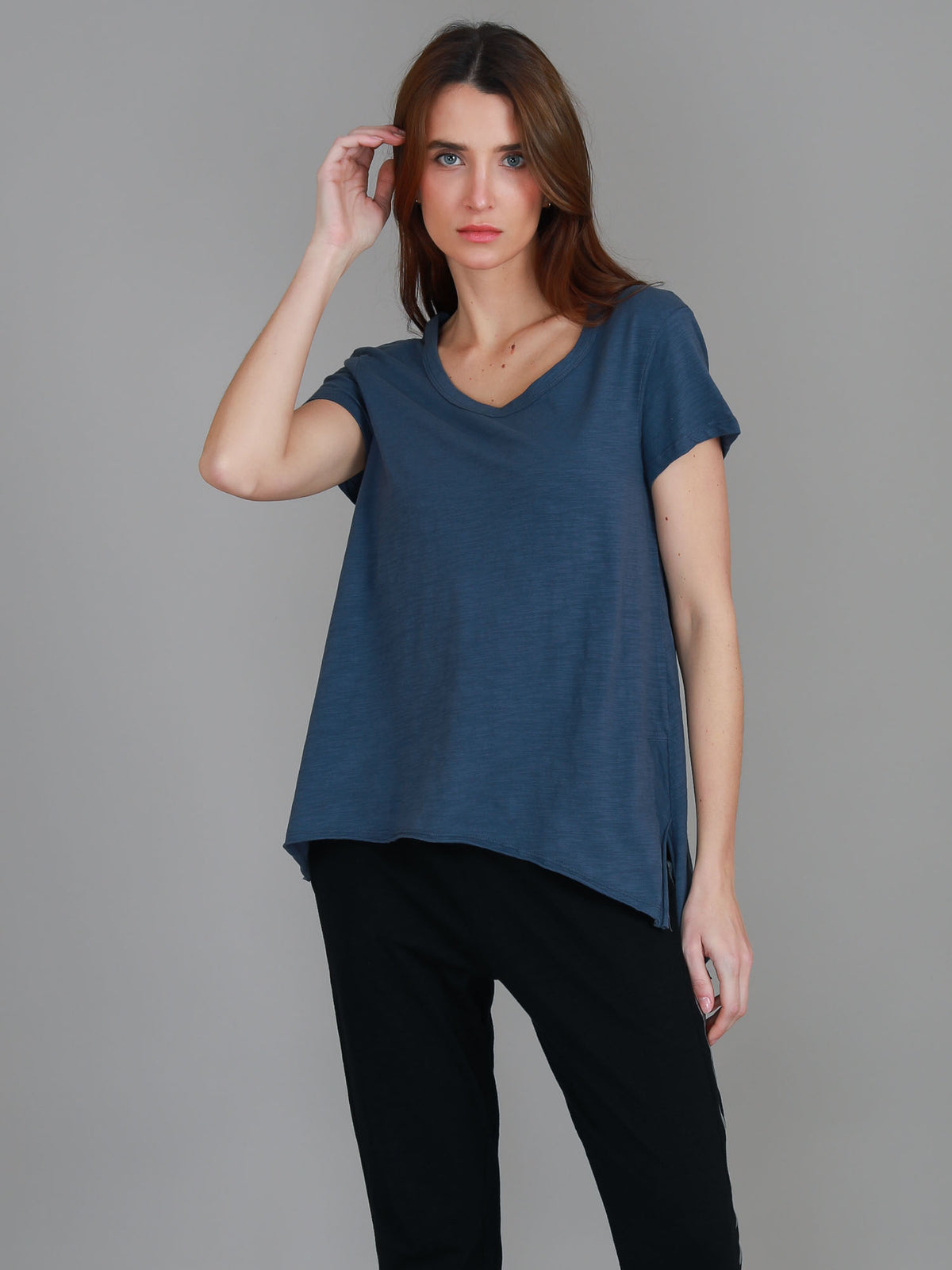 indigo scoop neck tee